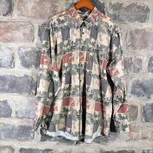 Munsingwear Men's 2XLT Patchwork Deer Houndstooth Button Down Shirt Long Sleeve